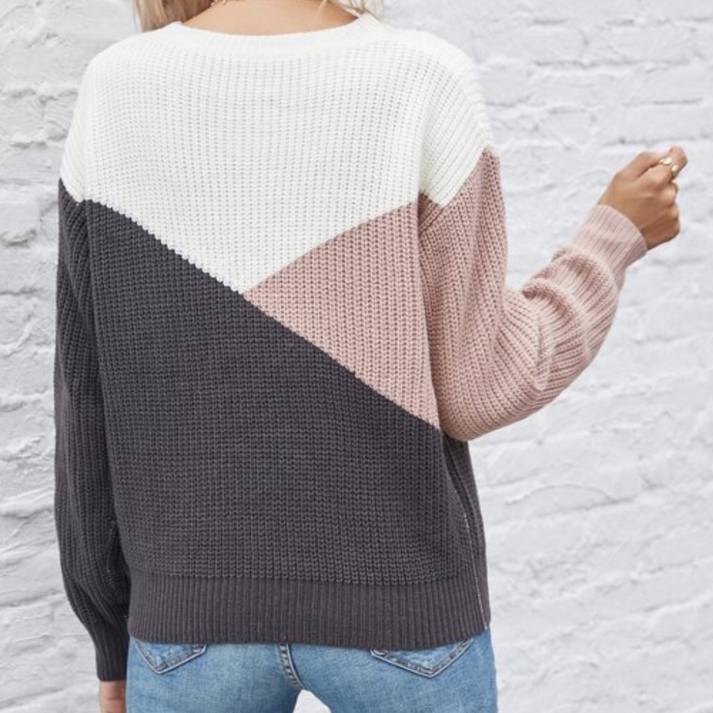 SOLD OUT Multicolor Colorblock Knit Drop Shoulder Long Sleeve Pullover Sweater - Picture 2 of 2